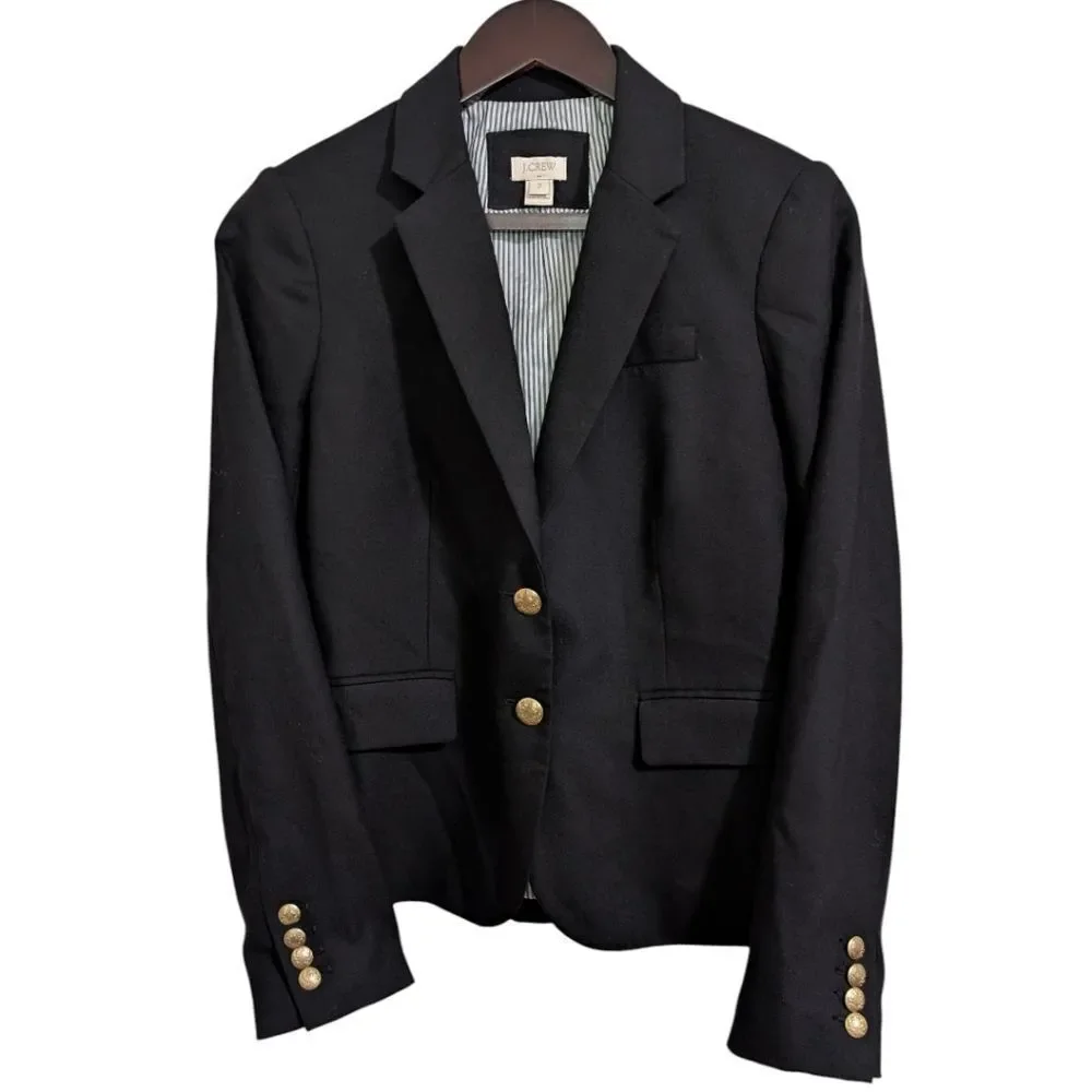 J.Crew Schoolboy Blazer in Black - Gold Crest Buttons - Size 2